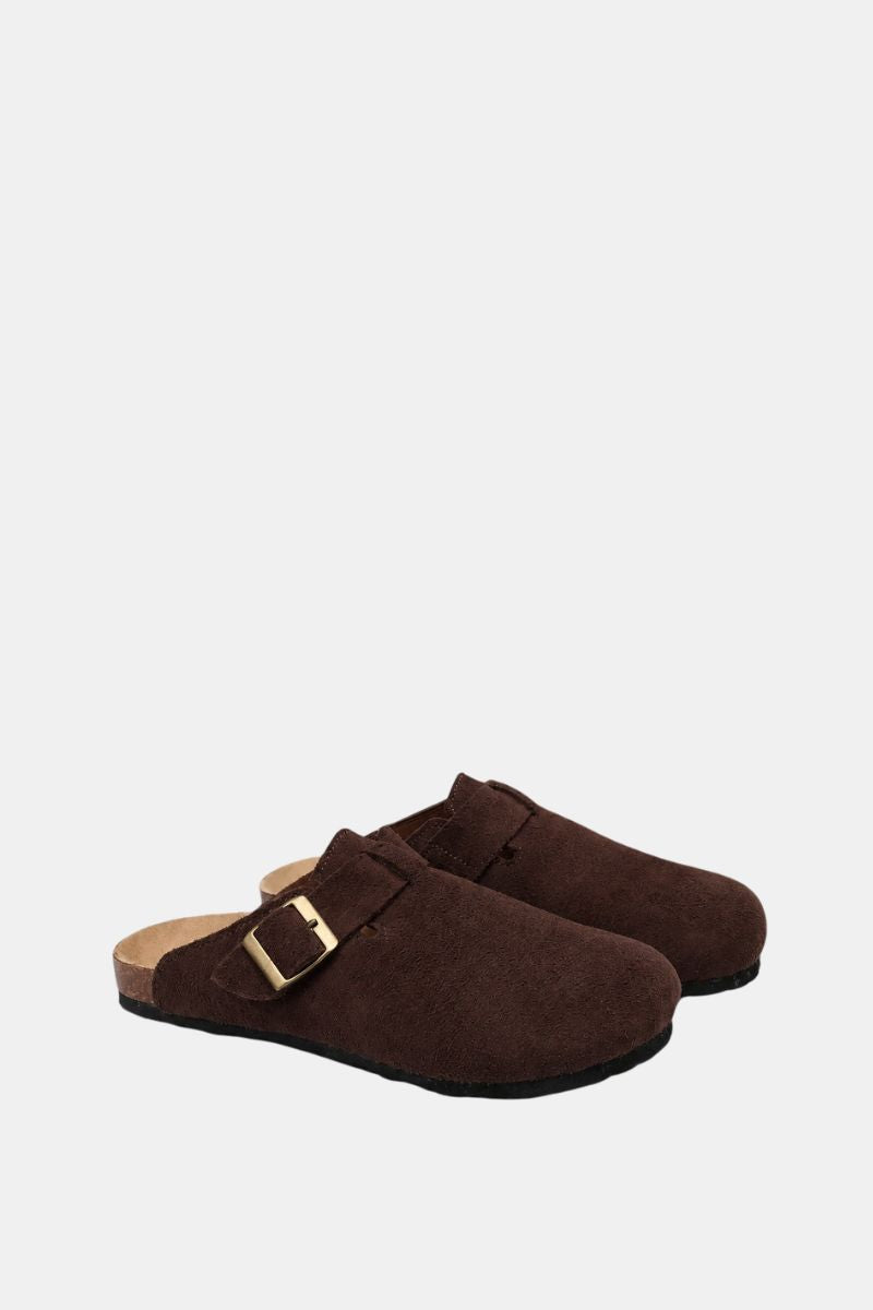 BROWN SUEDE CLOGS
