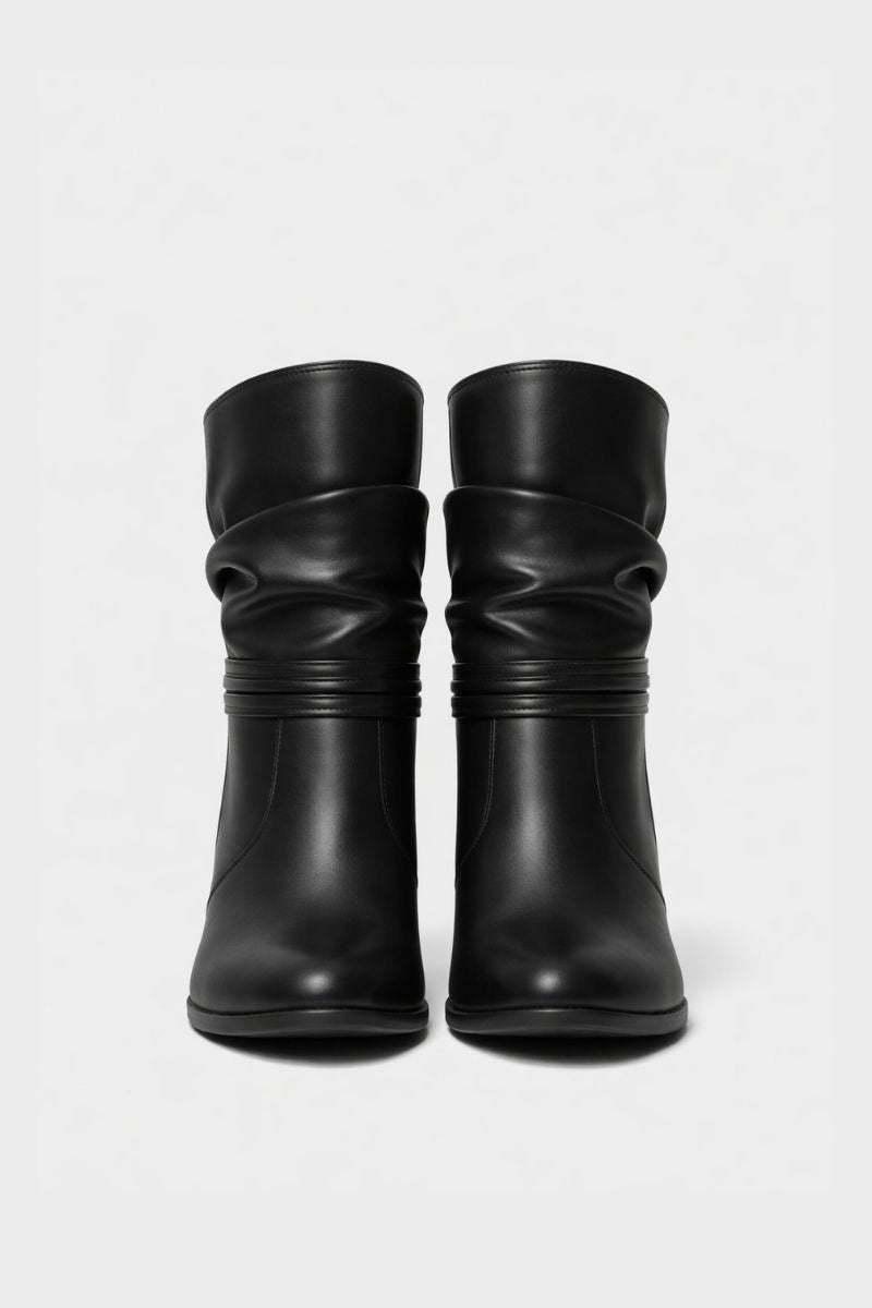 BLACK SLOUCHY HEELED ANKLE BOOTS