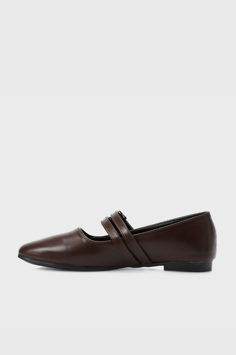 BROWN DOUBLE BUCKLE BALLERINA