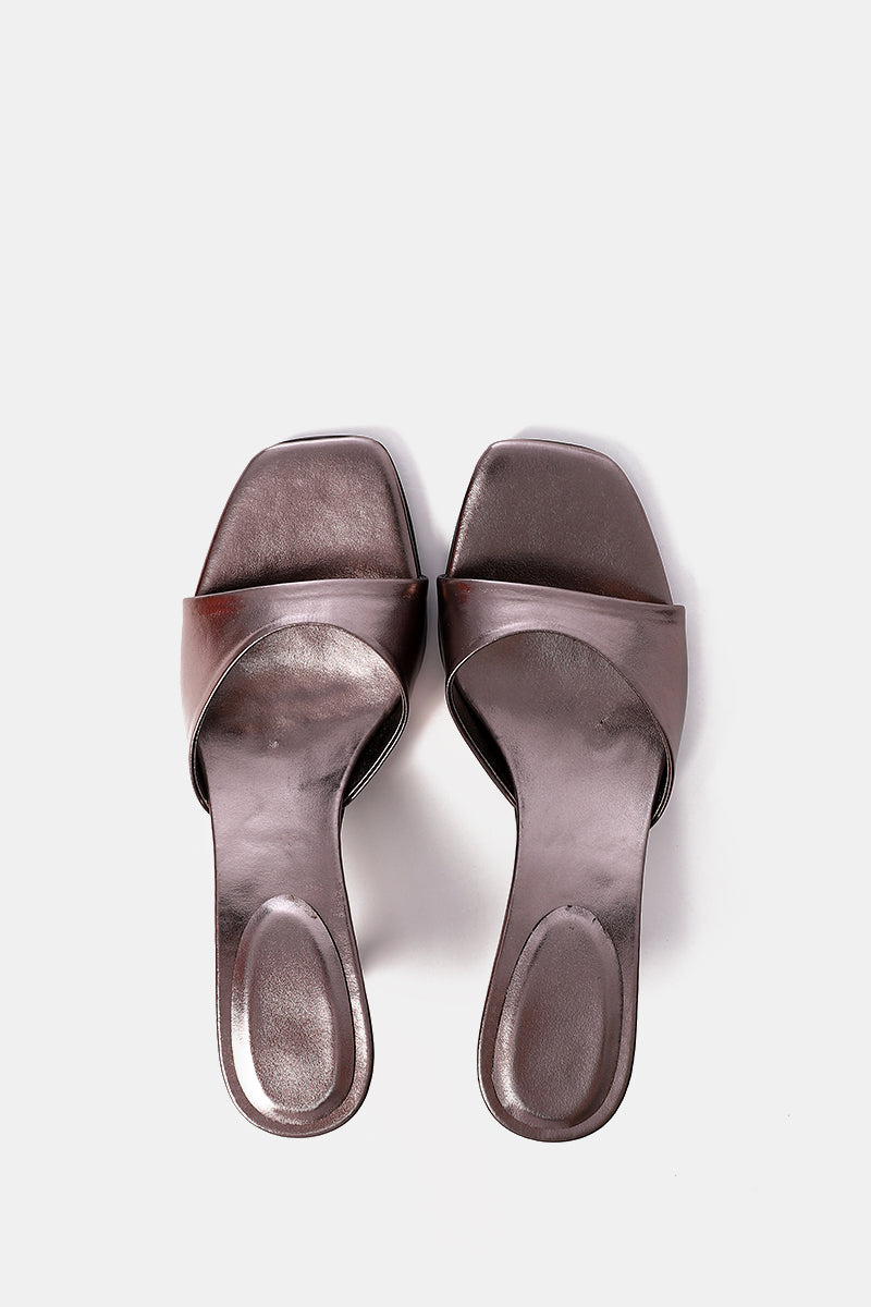 GREY OXIDE SQUARE-TOE HEELED SANDALS