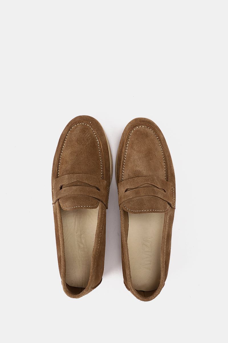 DARK BEIGE LEATHER TASSEL LOAFERS