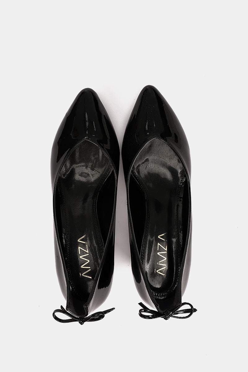 BLACK VERNE BOW LOW HEELS