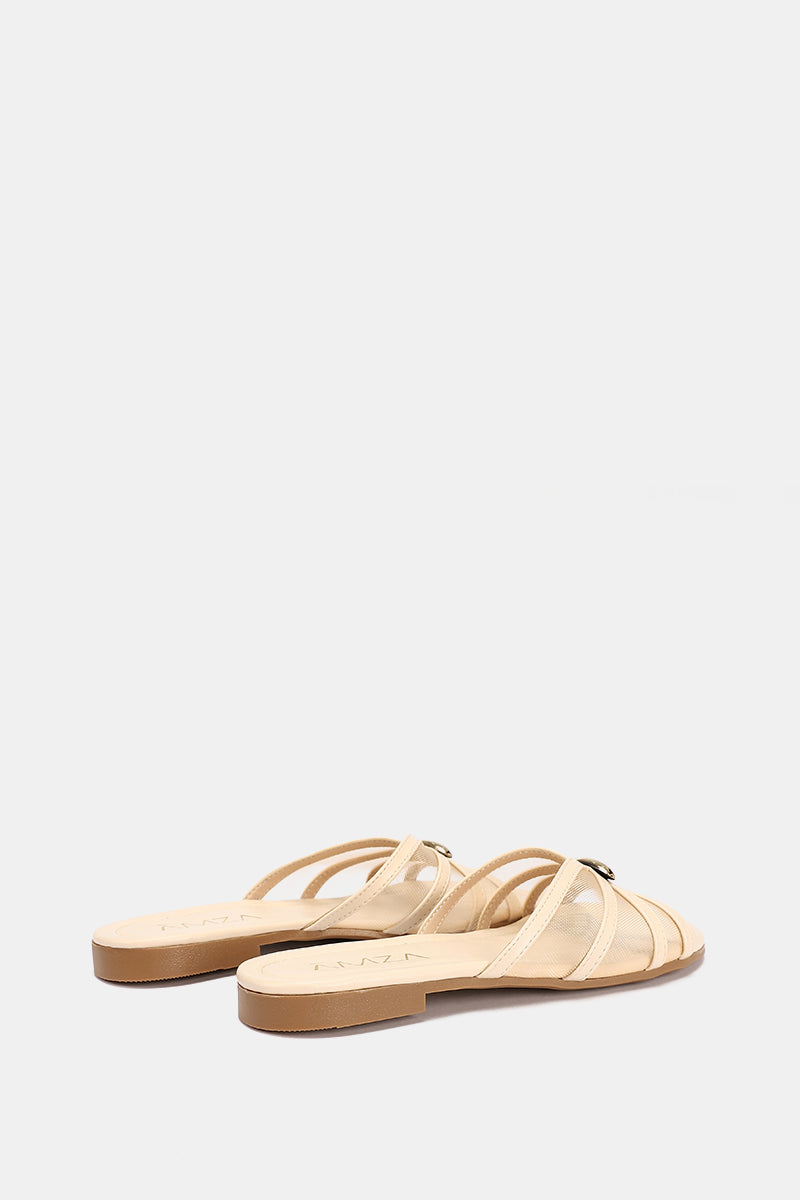 GOLD BUCKLE BEIGE SHEER SLIPPERS
