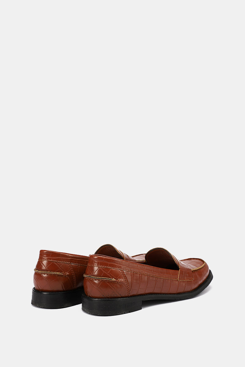 TAN VEGAN LEATHER PENNY LOAFERS
