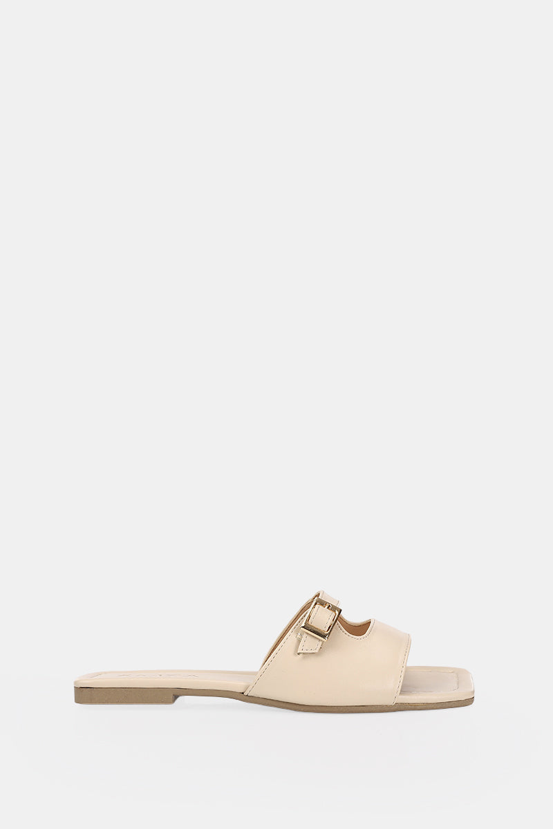 LEATHER BEIGE CUSHIONED SLIPPER