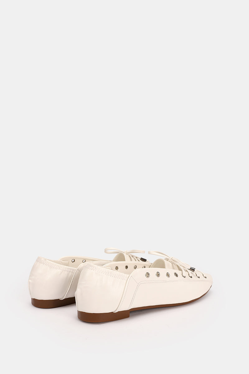WHITE LACE UP BALLERINA