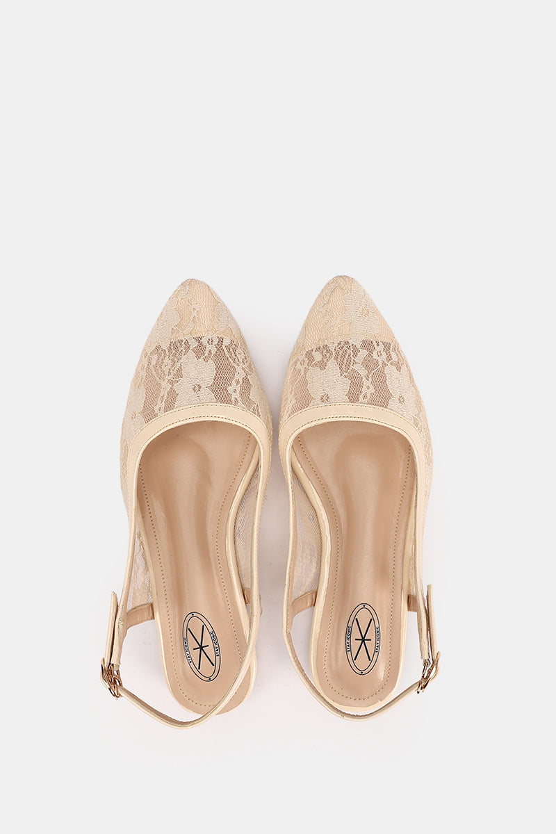 SLINGBACK BEIGE FLORAL MESH MULE