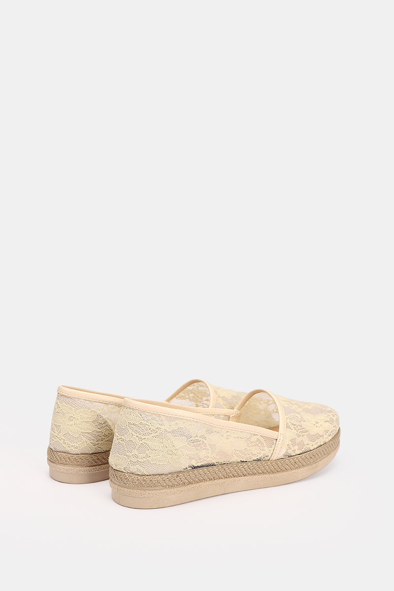 BEIGE FLORAL MESH LOAFERS