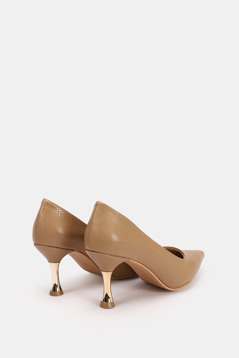 COFFE CROCODILE KITTEN HEELS