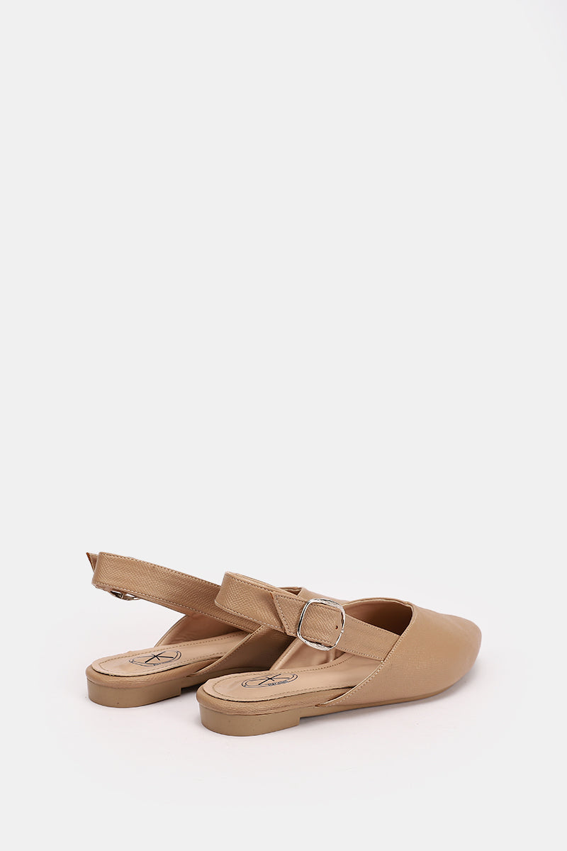 SLINGBACK BUCKLE BEIGE MULE