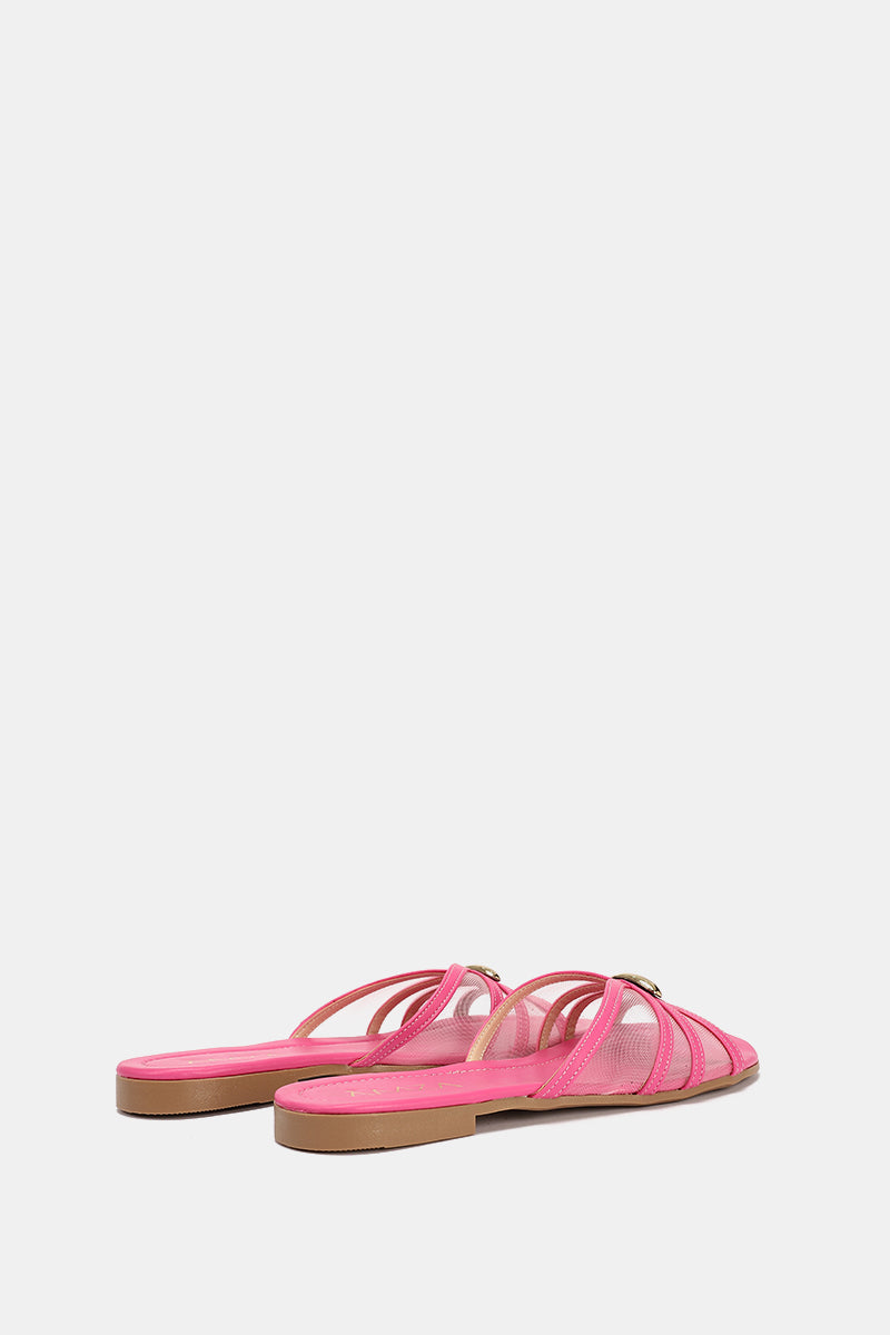 GOLD BUCKLE PINK SHEER SLIPPERS
