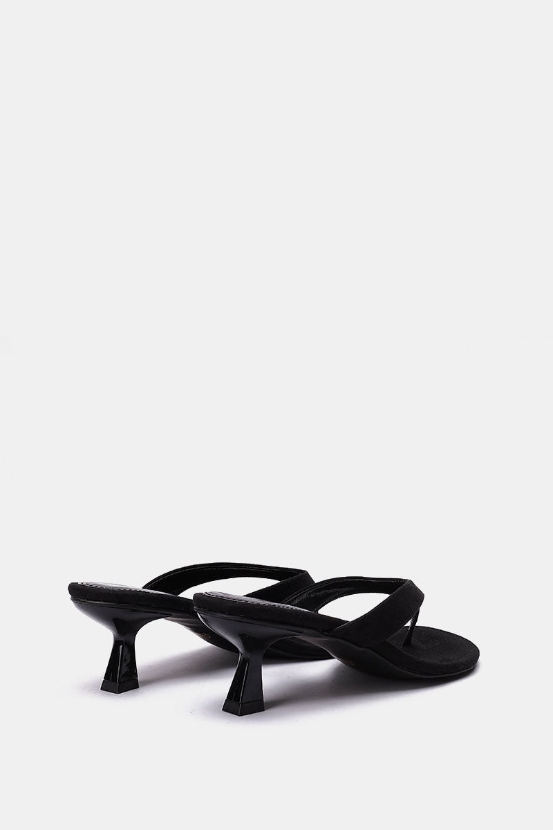 BLACK SUEDE KITTEN HEEL SANDALS
