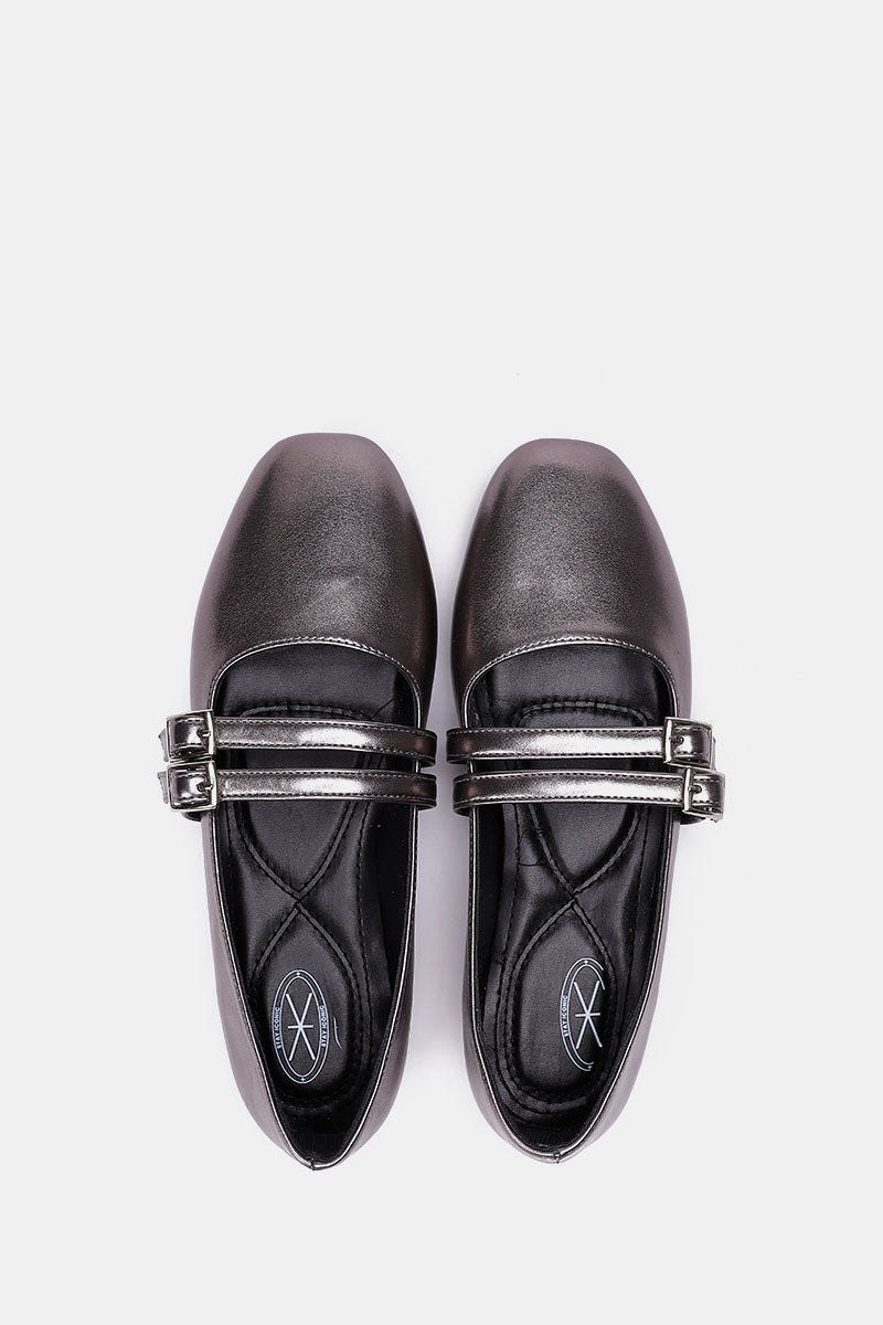 GREY DOUBLE BUCKLE BALLERINA
