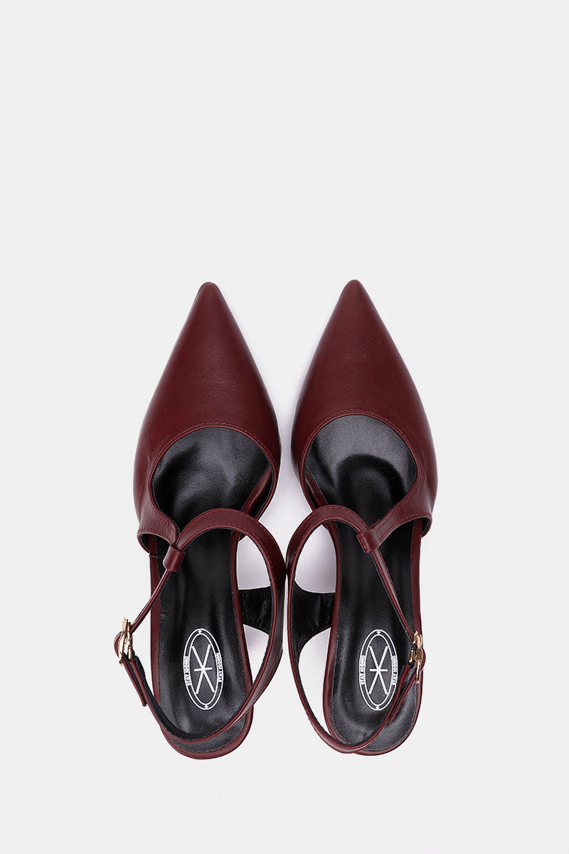 BURGUNDY T-STRAP KITTEN HEELS