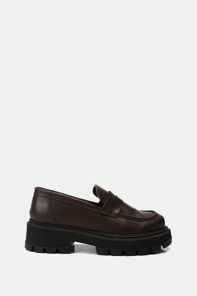 BROWN LEATHER CHUNKY LOAFERS