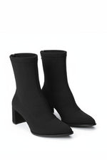 BLACK RIBBED STRETCHABLE ANKLE BOOT