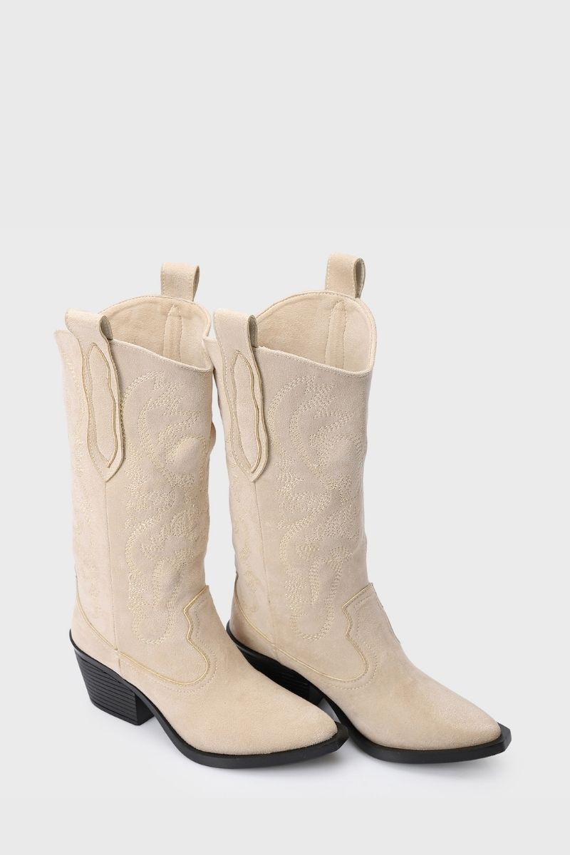 BEIGE EMBROIDERED COWBOY BOOTS