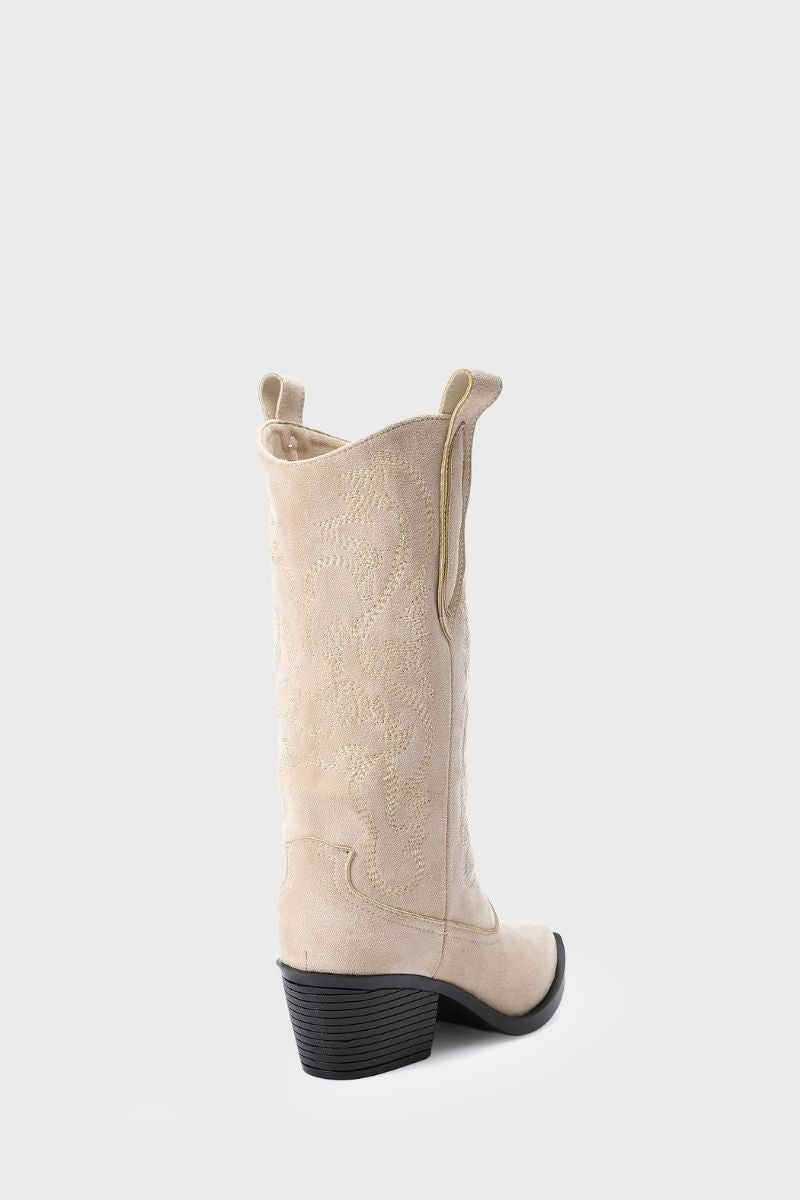 BEIGE EMBROIDERED COWBOY BOOTS