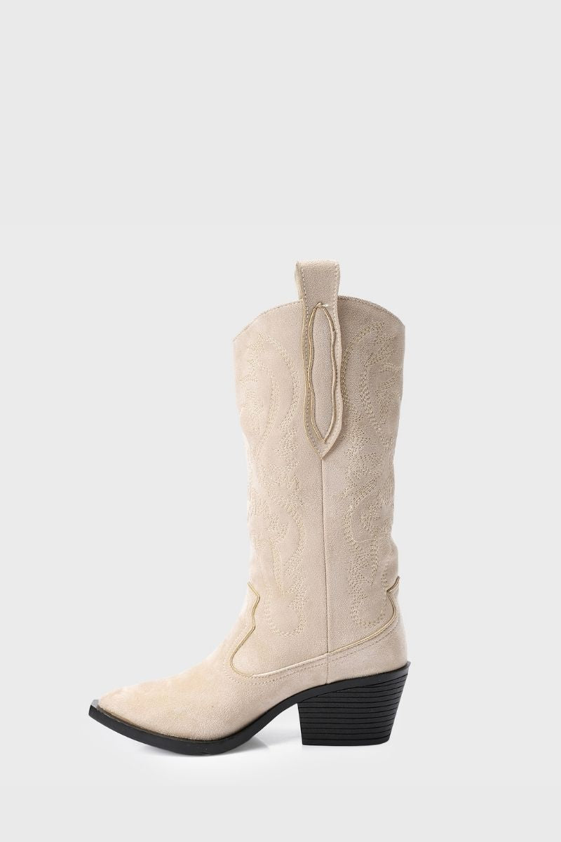 BEIGE EMBROIDERED COWBOY BOOTS