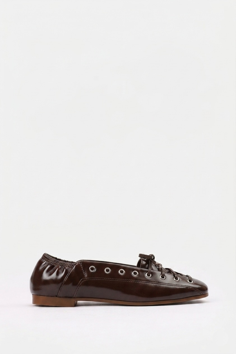 BROWN LACE UP BALLERINA