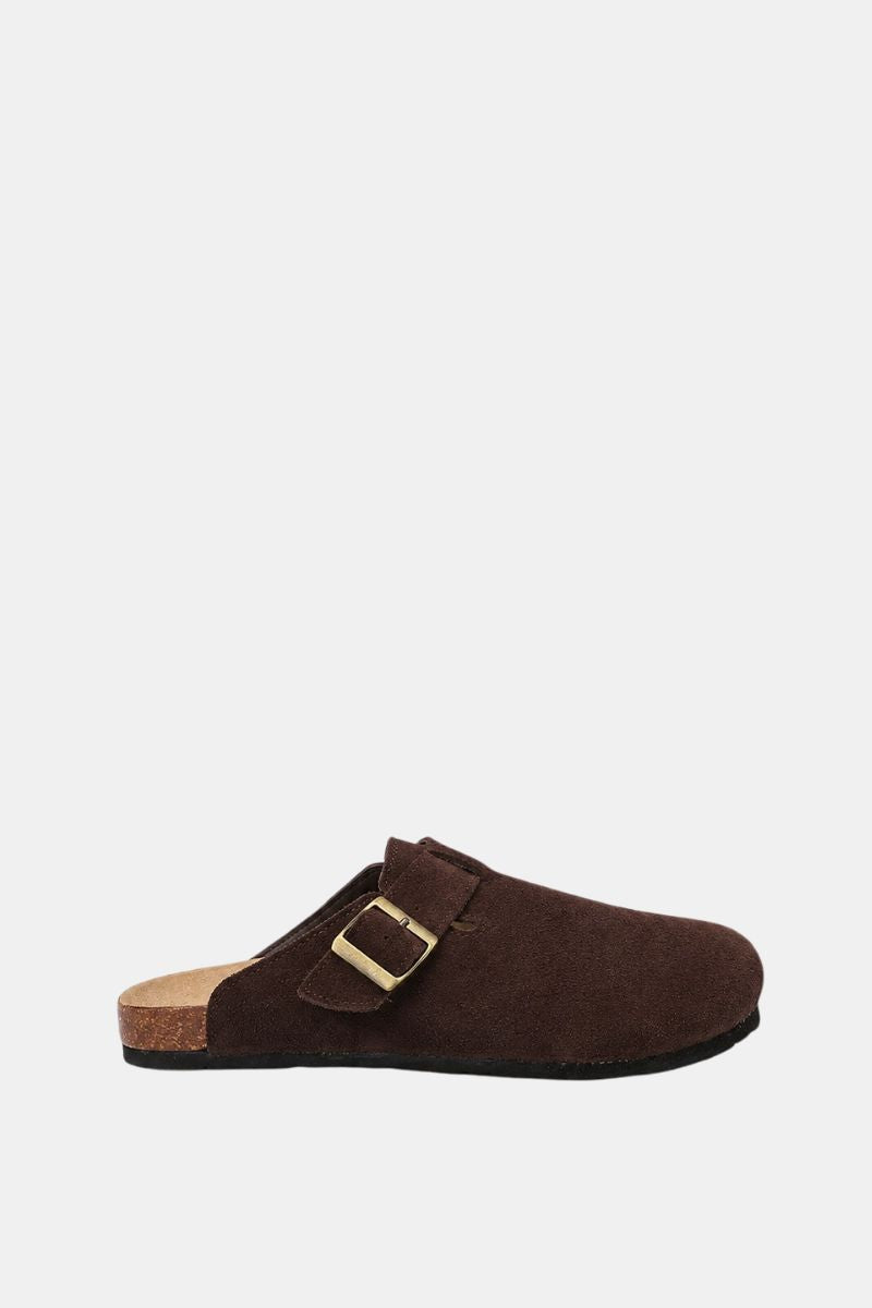 BROWN SUEDE CLOGS