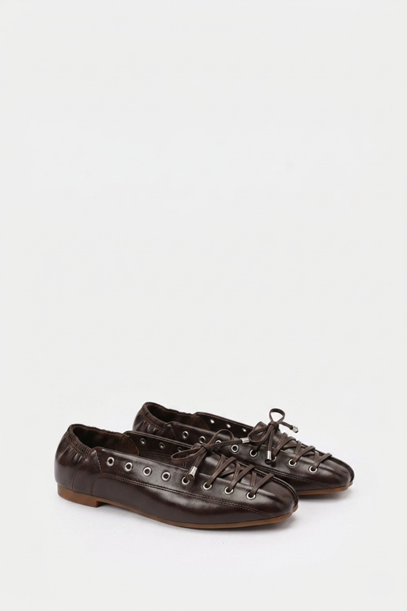 BROWN LACE UP BALLERINA