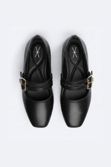 BLACK DOUBLE BUCKLE BALLERINA