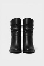 BLACK SLOUCHY HEELED ANKLE BOOTS