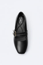 BLACK DOUBLE BUCKLE BALLERINA
