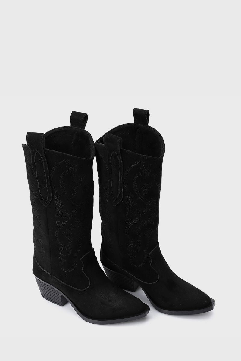 BLACK EMBROIDERED COWBOY BOOTS