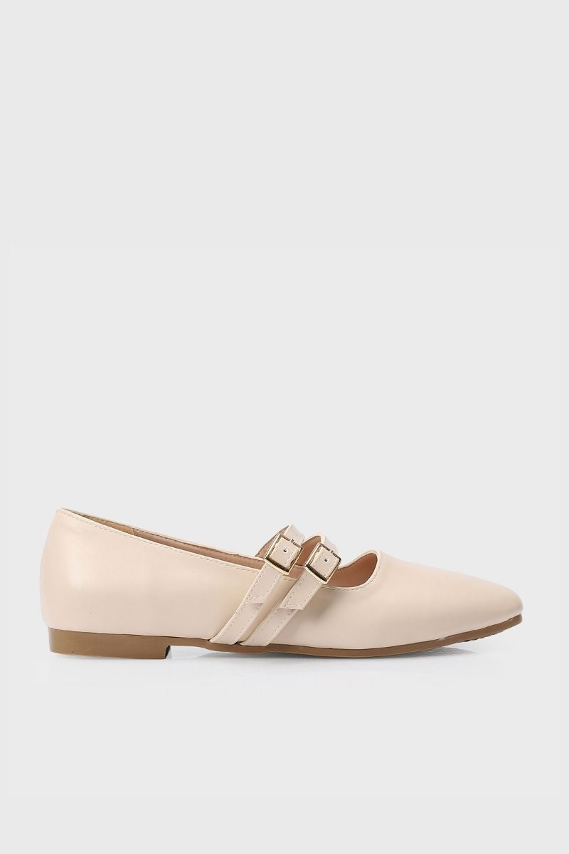 BEIGE DOUBLE BUCKLE BALLERINA