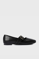 BLACK DOUBLE BUCKLE BALLERINA