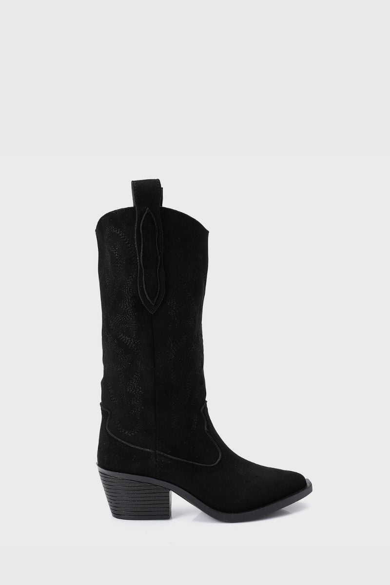 BLACK EMBROIDERED COWBOY BOOTS