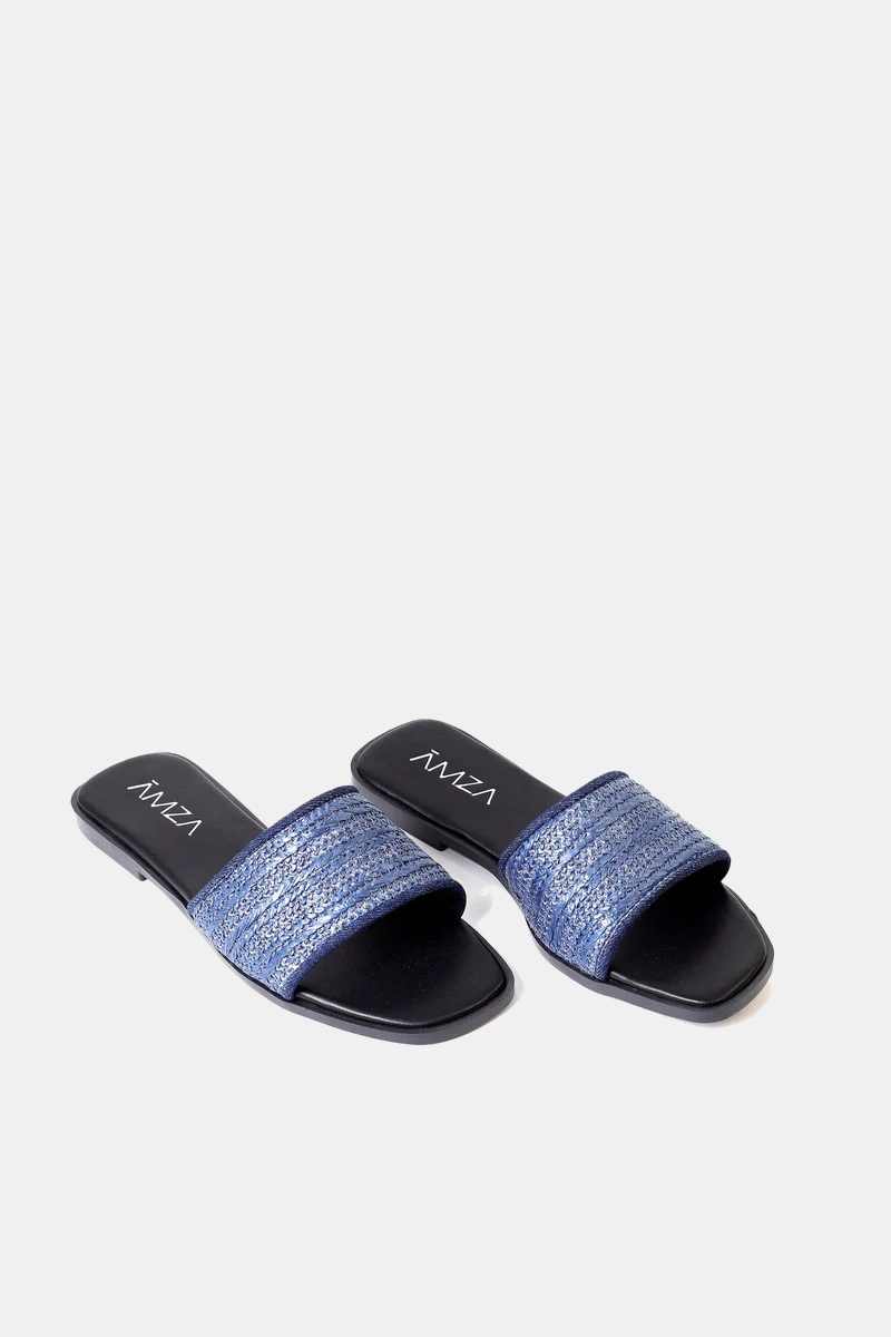 Natural Weave Navy Slide