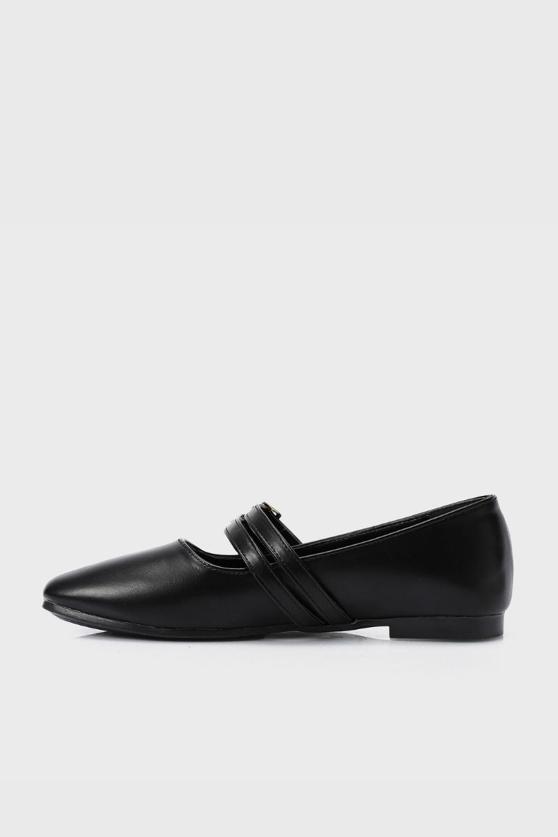 BLACK DOUBLE BUCKLE BALLERINA