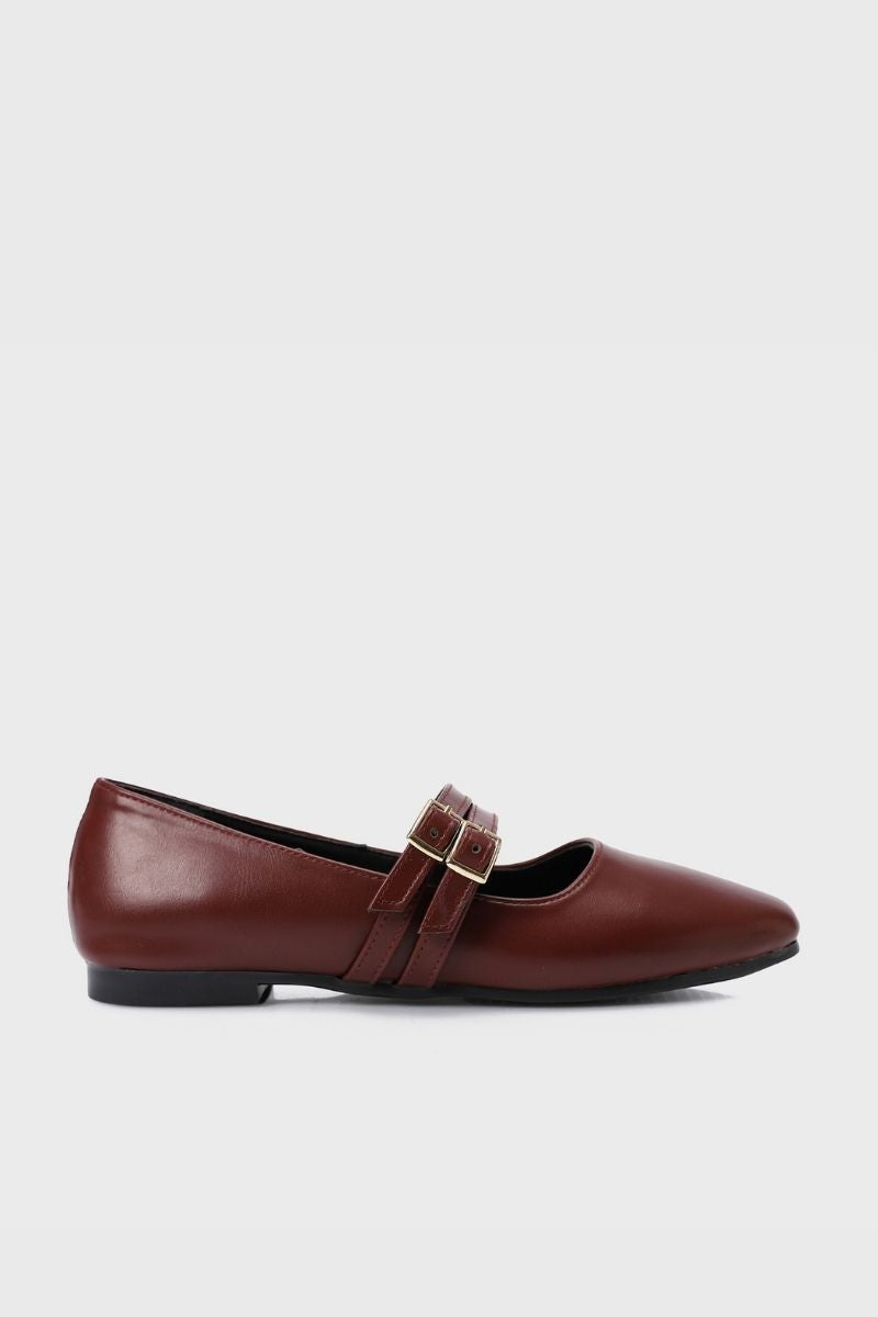 BURGUNDY DOUBLE BUCKLE BALLERINA