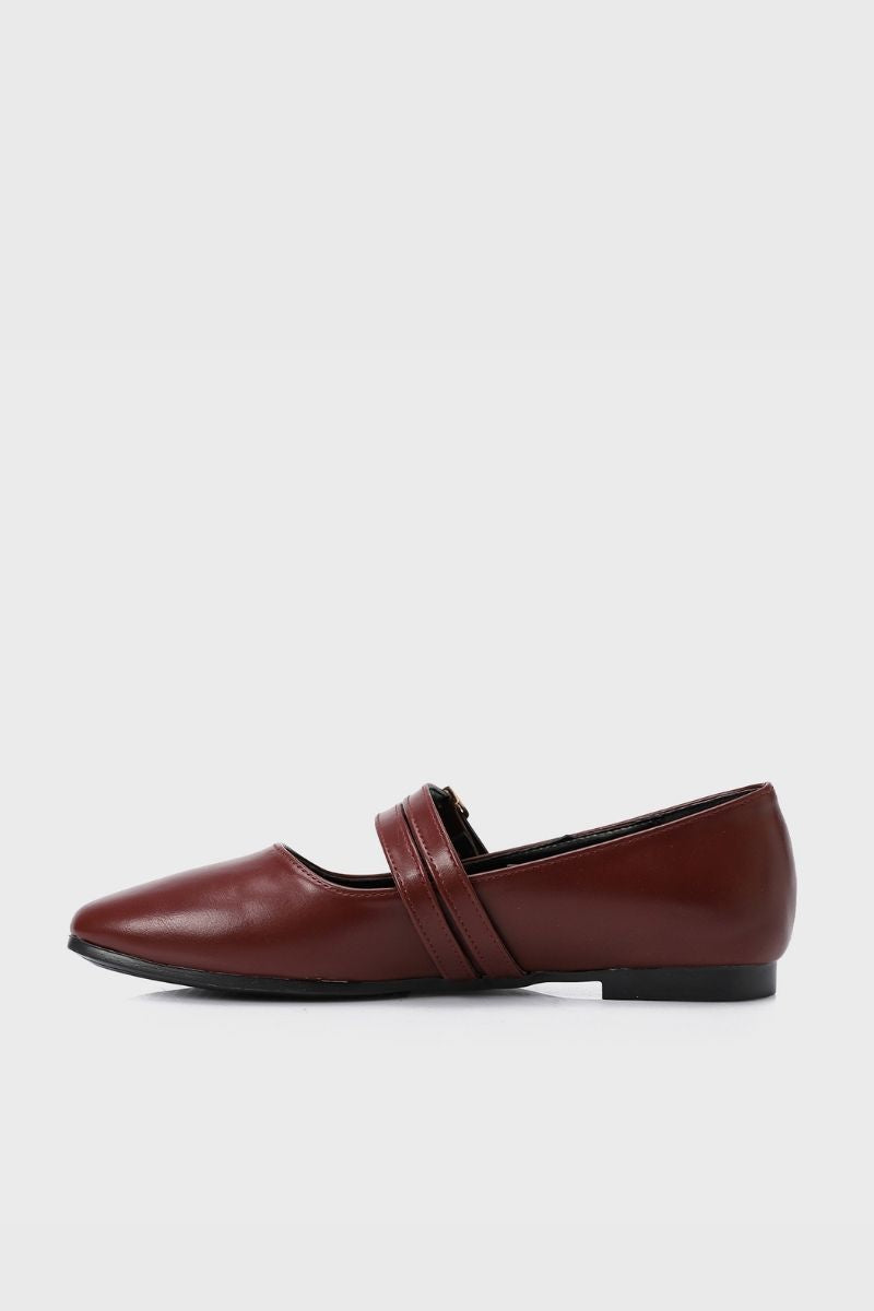 BURGUNDY DOUBLE BUCKLE BALLERINA