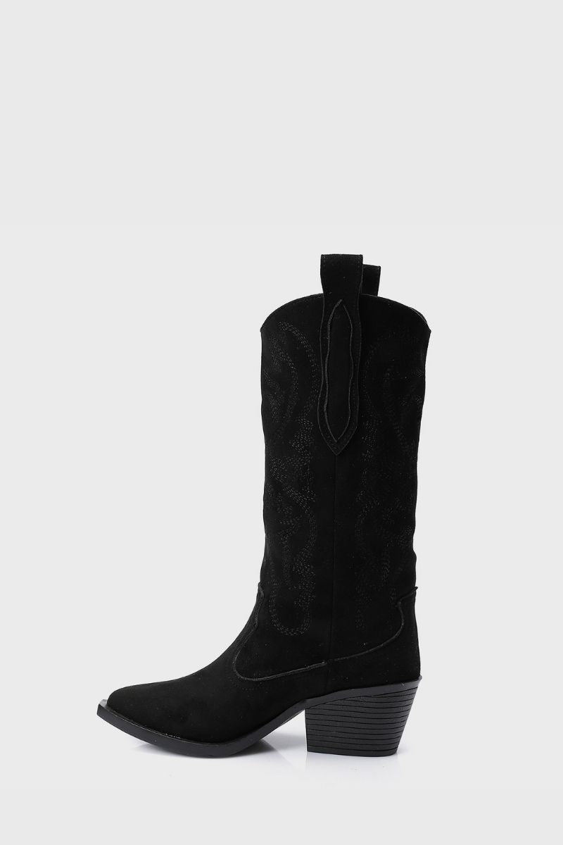 BLACK EMBROIDERED COWBOY BOOTS