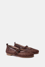 BROWN BUCKLE BRAIDED WOVEN FLAT