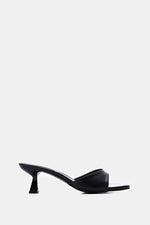 BLACK SQUARE-TOE HEELED SANDALS