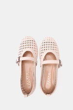 BEIGE BUCKLE BRAIDED WOVEN FLAT