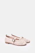 BEIGE BUCKLE BRAIDED WOVEN FLAT