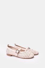 BEIGE BUCKLE BRAIDED WOVEN FLAT