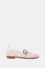 BEIGE BUCKLE BRAIDED WOVEN FLAT