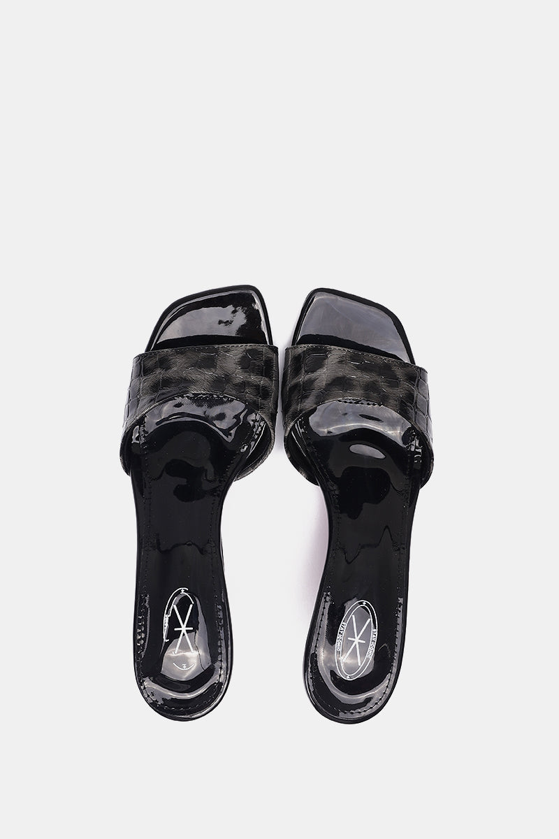BLACK LEOPARD PRINT SQUARE-TOE SANDALS