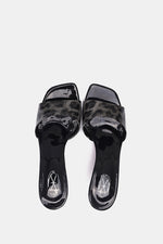 BLACK LEOPARD PRINT SQUARE-TOE SANDALS