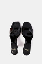 BLACK VERNE SQUARE-TOE HEELED SANDALS