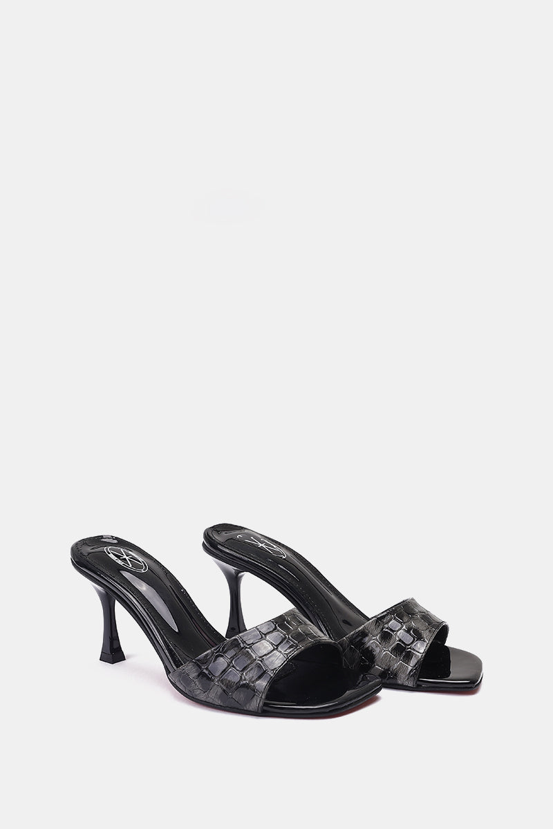 BLACK LEOPARD PRINT SQUARE-TOE SANDALS