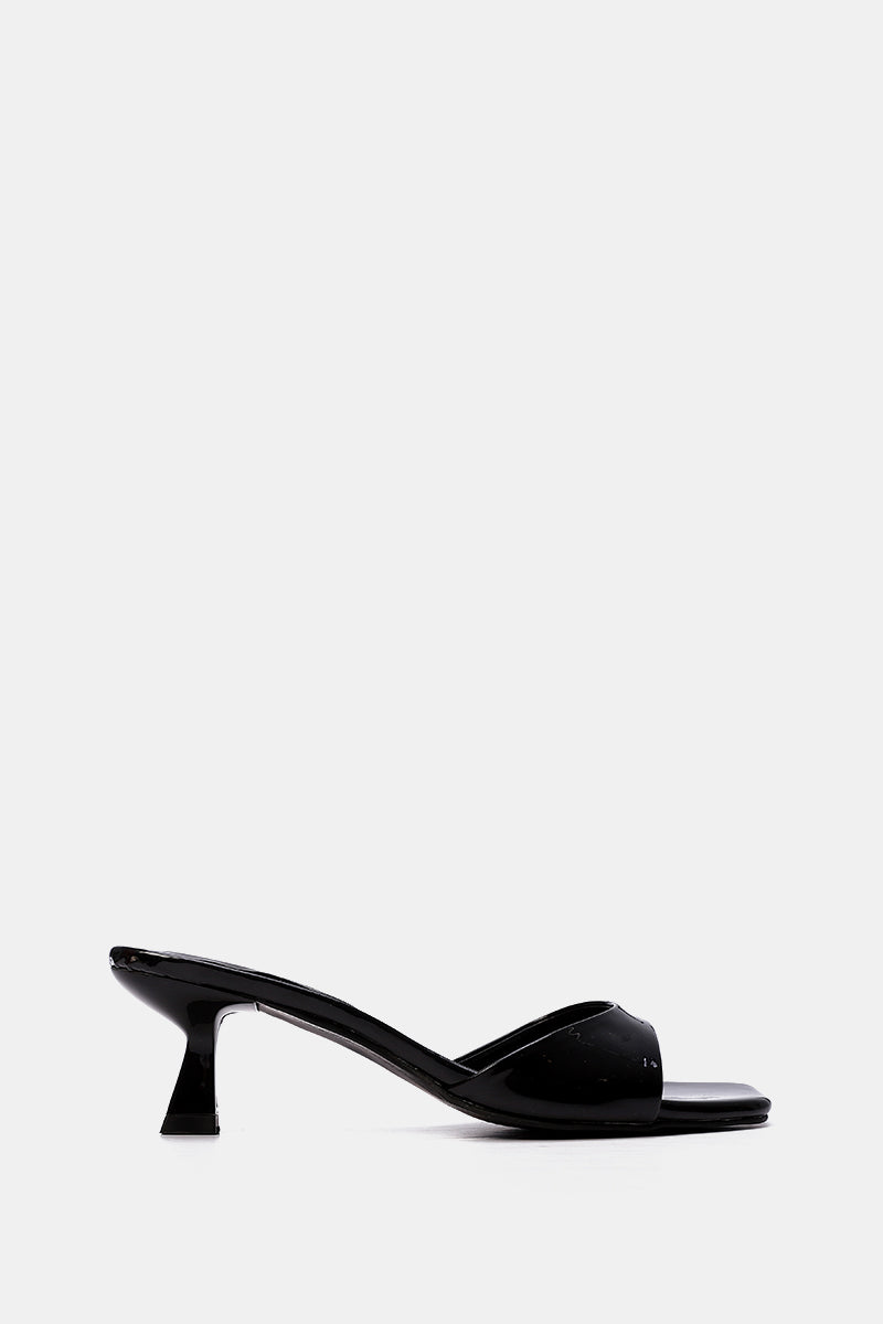 BLACK VERNE SQUARE-TOE HEELED SANDALS