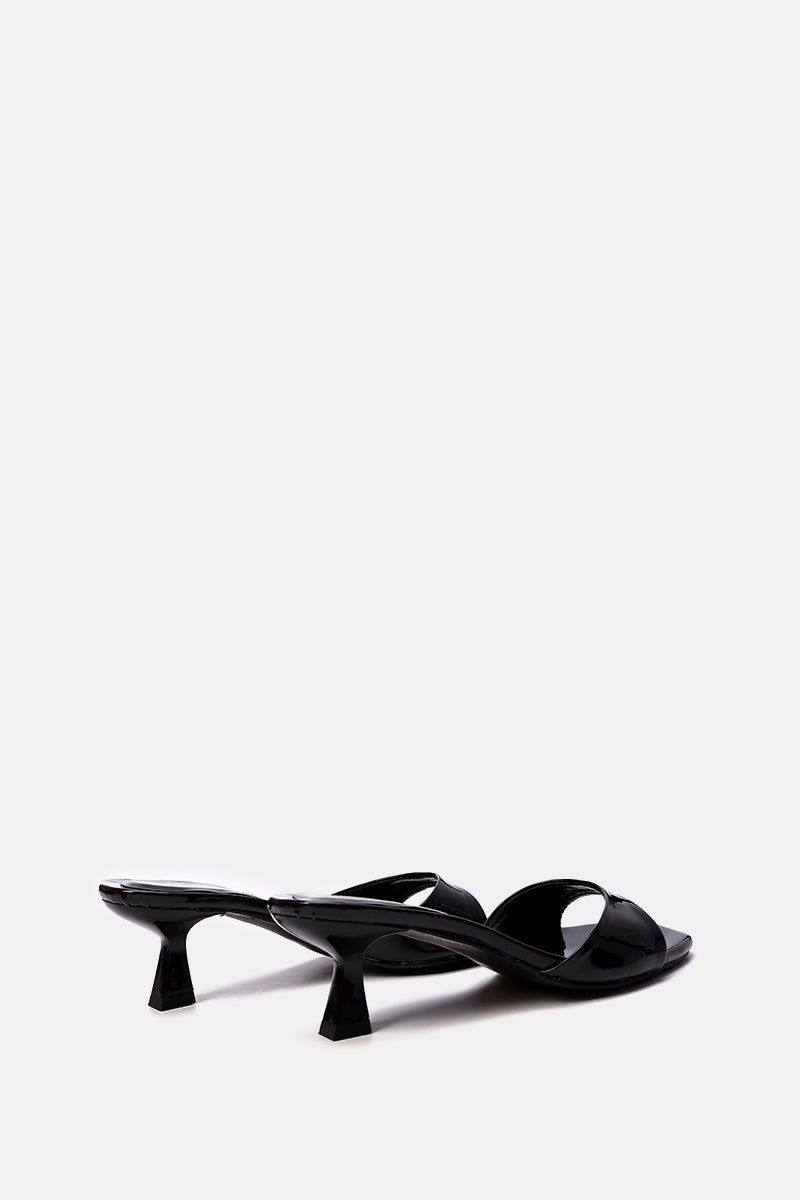 BLACK VERNE SQUARE-TOE HEELED SANDALS